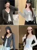 7098# Camiseta Manga Longa Listrada Torcida Estilo Simples Coreano Falsa Duas Peças Outono Sensação de Alto Padrão Top Curto Slim