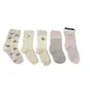 Calcetines de longitud media con bordado de oso de dibujos animados lindos estilo coreano para mujer, estilo japonés, con volantes, rayas perladas, calcetines sueltos dulces