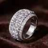 Anel luxuoso de múltiplas camadas cravejado com zircônia, banhado a ouro e que não desbota, anel de diamante finamente trabalhado, joias da moda atacado