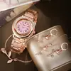 Cinturón de moda de lujo ligero transfronterizo, reloj de pulsera de cuarzo para mujer, sentido de alta gama, traje de joyería rosa, venta al por mayor