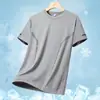 Camiseta Masculina de Seda de Gelo Manga Curta Verão 2024 Nova Chegada Solta Gola Redonda Casual Camisa Pequena Secagem Rápida Fina Praia Manga Meia Camisa