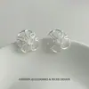 Brincos Exquisitos em Prata S925 com Agulha, Estilo Francês Vintage, Flor Plissada Vazada com Design Único, Elegantes e Versáteis