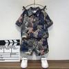Traje de Verano de Manga Corta para Niños Verano 2025 Nueva Ropa Infantil, Conjunto de Dos Piezas de Camisa Fresca y Guapa para Niños, Sección Delgada