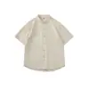 Roupas Masculinas Xintang Camisa Masculina de Linho Manga Curta 2026 Novo Verão Gola Alta Camisa Casual Retro Japonesa