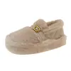 Sapatos femininos peludos para uso externo, novo modelo outono e inverno 2026, uso duplo, forrados com pelúcia, quentes, de calçar, com sola grossa, confortáveis, sapatos de algodão que aumentam a altura para mulheres