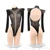 Tamanho Grande Nova Lingerie Sexy Europeia e Americana Uniformes Sexys de Manga Longa Europeus e Americanos Meias de Tentação Peça Única Roupas de Tela Apertadas Sexys