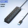 Divisor USB 3.0 de Siete Botones con Interruptor Diamante Transfronterizo, Expansor USB Multipuerto, USB Hub de Transmisión de Alta Velocidad