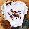 2025 comercio exterior nuevo primavera y verano tacones altos estampado moda casual patrón camiseta corta de manga corta para mujer