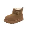 Moda para Niñas Estilo Británico Forro de Felpa Botas de Algodón Cálidas de Caña Alta Invierno 2025 Nuevas Versátiles de Suela Suave Zapatos Birkenstock para Niños