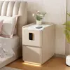 Mesita de noche inteligente, multifuncional, de alta gama, sin instalación, con regleta, cerradura de contraseña, carga inalámbrica, mesita de noche de cuero para dormitorio