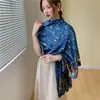 Bufanda de Seda Estampada Estilo Coreano Brocado de Seda Li Satén Nuevo Animales Lindos Pájaros Bufanda Larga de Gran Tamaño Chal Protector Solar Turbante