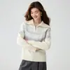 Suéter de Punto Retro Holgado para Mujer Bai Cai Terciopelo Cachemira Aura Pura Femenina Jacquard Fair Isle Versátil