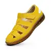 Sandalias de Cuero de Vaca de Suela Gruesa de Talla Grande Transfronterizas para Mujer, Zapatos Romanos Planos Tejidos Estilo Verano para Mujer, Zapatos de Playa Ligeros de Suela Suave