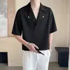 Primavera 2026 Nuevo Traje Fino de Seda de Hielo para Hombre Camisa de Cuello de Traje Manga Media Camiseta Venta Directa de Fábrica Dropshipping
