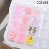 Nueva Caja de 12 Compartimentos con Joyería para Uñas de Resina, Moño, Corazón, Camelia, Perla, Diamante Mixto para Decoración de Uñas