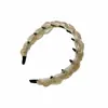 Diadema de Punto Trenzado Estilo Coreano con Perlas de Cristal y Borde Ancho para Mujer, Gorro Alto Esponjoso que Hace que la Cara Parezca Más Pequeña, Diadema para Uso Diario al Aire Libre