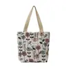 Bolsa Tote de Lona Floral Retrô Feminina Grande Capacidade Bolsa de Mão Simples para Estudante e Trajeto Bolsa de Ombro Única Versátil Bolsa de Compras