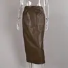 Saia de Couro PU de Alta Qualidade Média Cruzada Outono e Inverno Novo Design Fenda Saia de Couro Feminina e Fashion