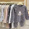 Conjunto de ropa interior térmica de otoño e invierno para niños, algodón puro, para niños y niñas, incluye camisetas de manga larga y pantalones largos, adecuado para usar en casa y como pijama
