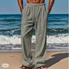 2025 Novos Calças Casuais de Verão Havaianas Masculinas Bolso Cordão Cintura Elástica Liso Confortável Respirável