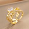 Anillo de diseño de estilo frío de tendencia transfronteriza con conjunto de cobre y circonita multicapa, anillo de mujer con apertura cruzada