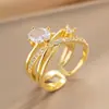 Anillo Exquisito Super Brillante de Circonita para Niñas, Lujo Accesible y Anillo de Apertura Ajustable de Gama Alta, Baño de Oro Real Simple
