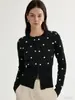 Cárdigan de punto retro con cuello redondo y estampado de lunares grises y blancos para mujer, moderno, simple, versátil, adelgazante, adecuado como prenda exterior o como capa base, otoño e invierno 2026