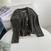 Cardigan de veludo falso de duas peças com manga longa combinando com cores início da primavera novo design sensação gola redonda pulôver camiseta solta top