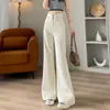 Pantalones de Mezclilla Anchos Color Blanco Roto para Mujer, Pierna Ancha, Piernas Largas, Otoño 2025 Súper Populares de Cintura Alta que Cubren el Vientre Ligeramente Acampanados de Largo Hasta el Suelo