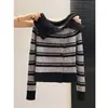 Suéter de tricô listrado com design exclusivo estilo coreano para mulheres, super estiloso e versátil para uso casual no outono e inverno