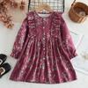 Vestido de Niña para Primavera y Otoño, Vestido Pulóver Floral de Manga Larga con Volantes Estilo Coreano, Vestido Infantil Estilo Casual, Ropa Infantil Transfronteriza