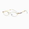 Gafas de Metal con Marco Ovalado Pequeño de Diamante Estilo Ins Transfronterizas de Resina Anti-luz Azul Gafas de Sol Y2K Lisas con Pedrería