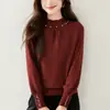Suéter de Tricô com Gola Alta Meia e Pedrarias Feminino, Novo Outono/Inverno Solto Casual de Manga Longa, Blusa Base Versátil, Top Tendência
