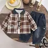 Camisa de Estilo Primavera y Otoño para Niños 2026 Nuevo Estilo Chaqueta Camisa Cuadros Casual para Niños Chaqueta Camisa de Moda para Niños Pequeños en Otoño