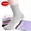 Meias Langsha Outono e Inverno de Algodão de Alta Qualidade para Mulheres, Cor Sólida, 100% Algodão, Embaladas Individualmente, Atacado de Meias para Supermercado, Quentes, Casuais, Versáteis