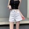 Shorts de Mezclilla Blancos Retro que Realzan las Caderas para Mujer Estilo Chica Popular, Nuevos Pantalones Cortos Ajustados de Cintura Alta Estilo Americano para Verano