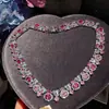 Cristal rosa carmesim! Colar oval colorido estilo palácio com zircônia, corrente delicada para clavícula de luxo nicho, joia requintada para banquetes para mulheres