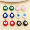 Accesorio de colgante redondo de acero inoxidable con gota de aceite de ojo maligno para pendientes, collares, llaveros y joyería hechos a mano para DIY