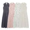 Vestido Redondo Elegante Feminino de Atacado Ins Europeu e Americano Transfronteiriço Nova Moda 2026 Manga Curta Zíper Slim Fit Poá