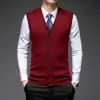 Colete cardigã de lã masculino de meia-idade, suéter sem mangas liso para cavalheiro, moda casual de negócios, peça única drop shipping