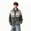 2026 Novo Cardigan de Tricô Jacquard Fair Isle Americano com Botão de Chifre e Gola para Homens e Mulheres Outono Inverno Jaqueta Suéter Versátil
