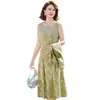 Vestido Elegante Estampado de Manga Corta para Mamá, Nuevo Conjunto de Dos Piezas Estilo Nacional Chino para Mujeres de Mediana Edad y Mayores