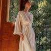 Bata de Mañana de Novia Espiga para Mujer Camisón de Plumas Maquillaje de Boda Dama de Honor Kimono de Boda Bata Larga de Satén
