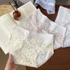 8898 # 10A Algodón Puro Antibacteriano Crema Floral Ropa Interior para Mujer, Suave y Cómoda, Cintura Media, Cubre Cadera, Longitud Extendida, Entrepierna de Algodón Puro