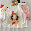 Pijama de Algodón Nube Estilo Coreano para Primavera y Otoño con Almohadillas en el Pecho para Mujer Nuevo Dibujos Animados Suelto Pantalones de Manga Larga Conjunto de Ropa para el Hogar