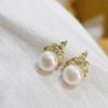 Nova Prata Esterlina S925 Pérola Natural de Água Doce Genuína Joias Brincos Banhados a Ouro 18K Joias de Pérola Zhuji Uma Peça Dropshipping