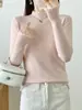 Suéter de Punto con Cuello Semi-Alto y Borde Fruncido para Mujer, Nuevo Estilo Otoño e Invierno 2025, Color Sólido, Corte Ajustado, Suéter Pulóver Sencillo
