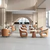 Juego de Mesa de Negociación para Oficina de Ventas Moderno de Lujo Ligero con una Mesa Redonda y Cuatro Sillas, Combinación de Mesa y Sillas para Recepción y Reuniones