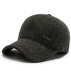 Chapéus Masculinos para Outono e Inverno, Bonés de Baseball para Meia-Idade e Idosos, Chapéus com Abas de Orelha em Espinha de Peixe, Bonés Estilo "Dad Hat" com Letras em Inglês, Versátil