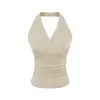 Conjunto de Dos Piezas de Verano para Mujer Estilo Coreano Sexy Cuello en V Chica Atrevida Top sin Mangas Halter Pantalón Falda de Siete Puntos Ajustado al Cuerpo Adelgazante